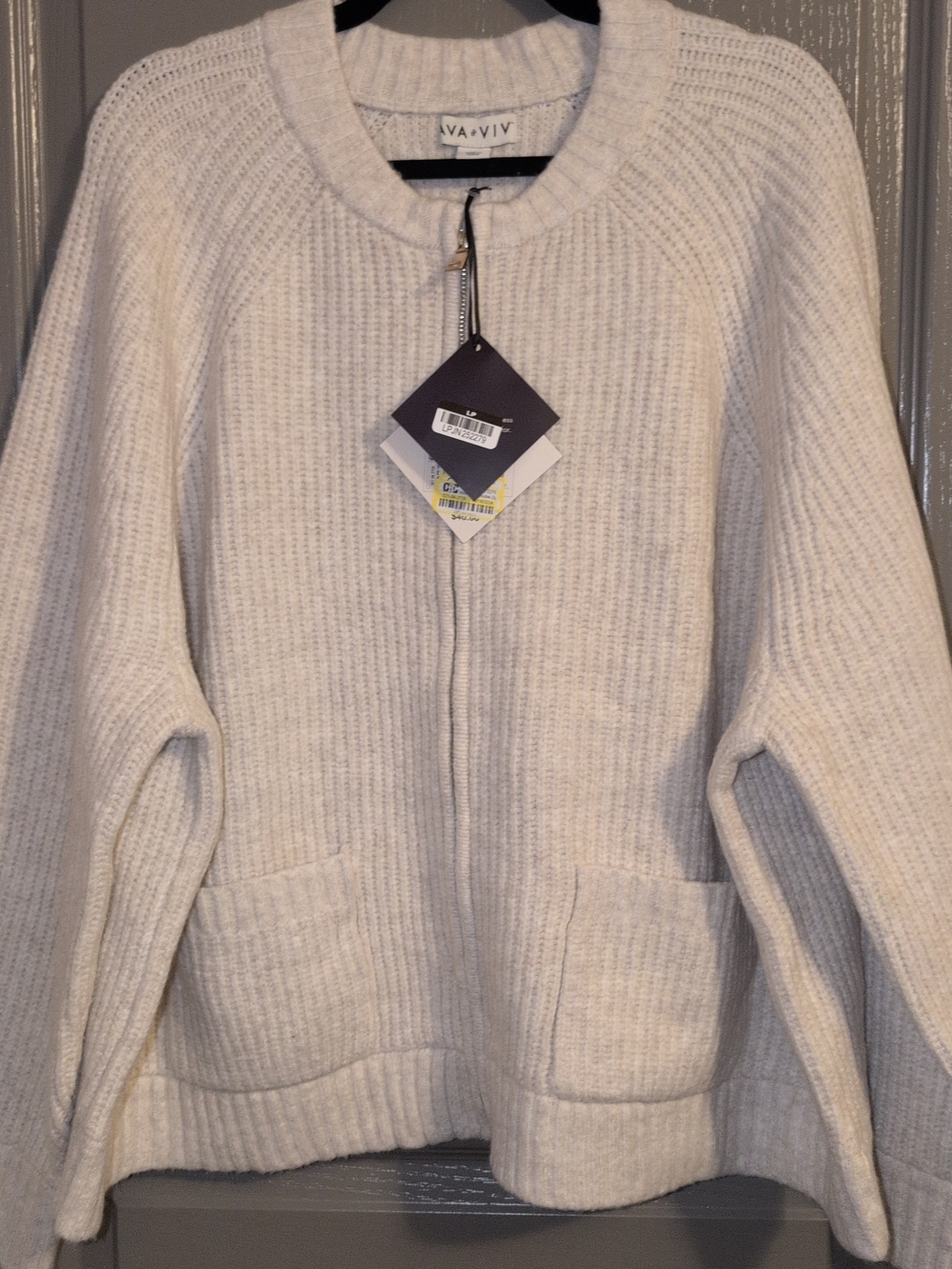 Ava & Viv Cream Ribbed Zip-Front Knit Cardigan